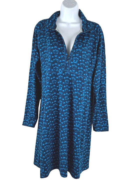 Title nine Dresses & Skirts - Title Nine Getaway Dress Large Blue Printed 1/2 Zip Long Sleeve Athletic DR-1936